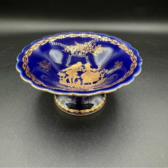 Limoges France Cobalt Blue and Gold “The Proposal” Andre Prevot Trinket Dish - Picture 2 of 13